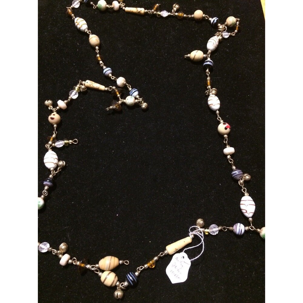 Ethnic Boho Belly Dancer Rare 40in Necklace Glass Beads Charms Bells